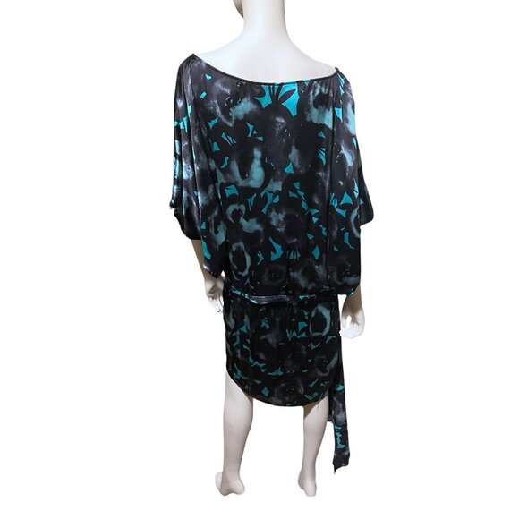 Y2K Express Silk Micro Mini Dress L Dolman Belt Stretch Grunge Glam Whimsygoth - Picture 6 of 13